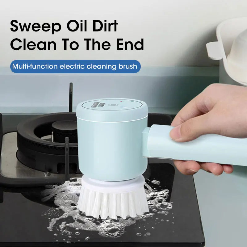 Cordless Electric Rotary Scrubber with 5 Replaceable Brush Heads, Rechargeable Bathroom and Kitchen Tile Cleaning Brush