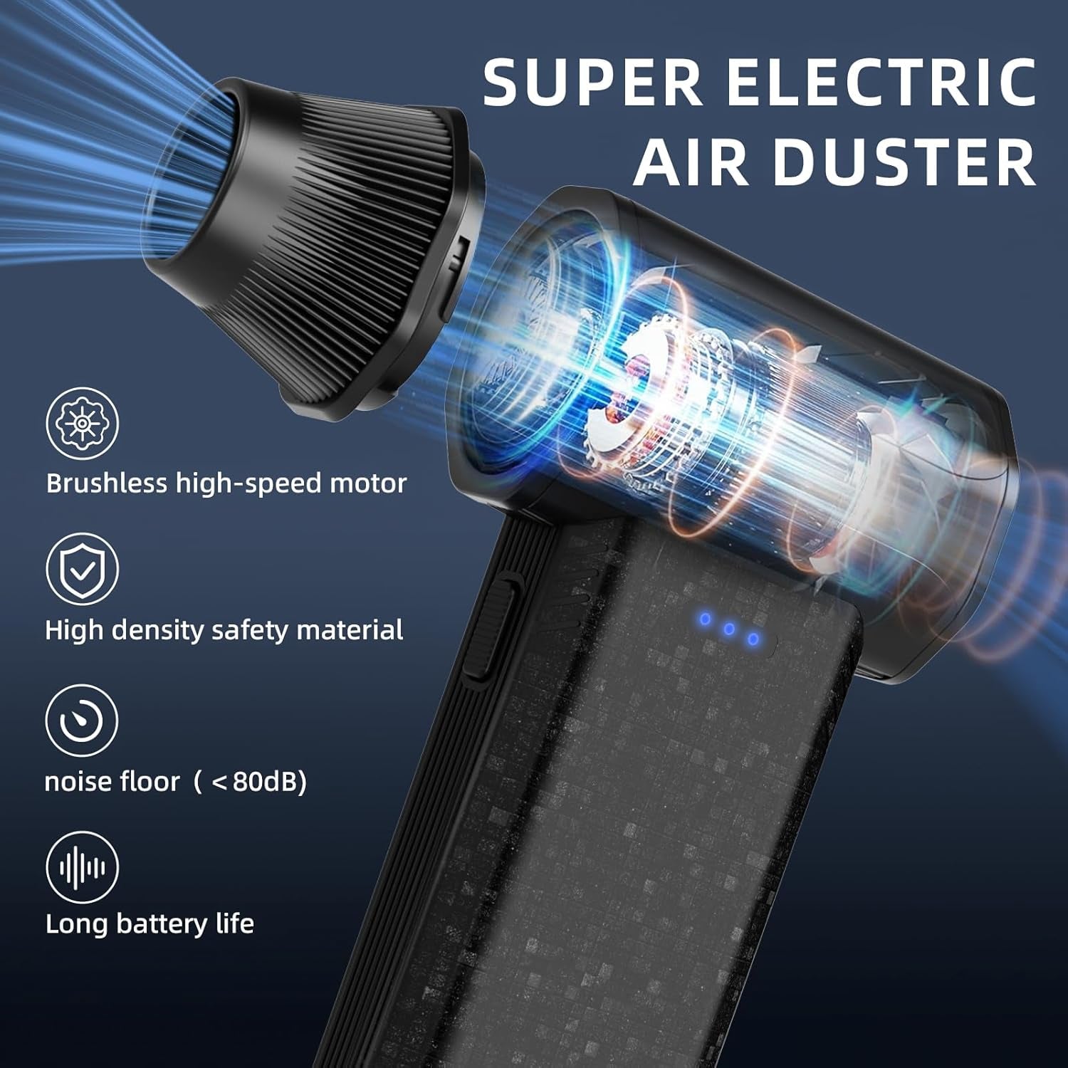 Cordless Compressed Air Duster 150000RPM Super Power Electric Air Duster 3 Gear Adjustable Mini Handheld Blower for Computer Keyboard Outdoor House and Car Cleaning  (Black)